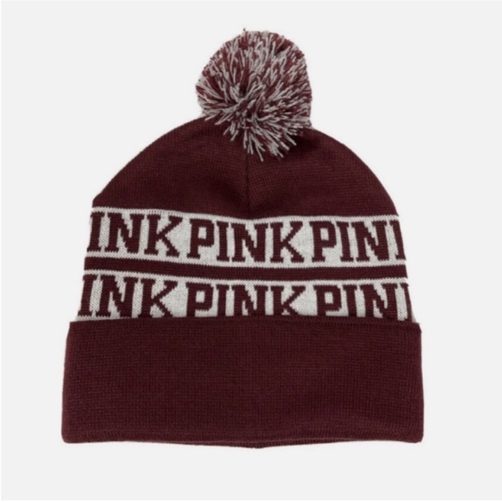 PINK Victoria's Secret Maroon Beanie with Pom Pom